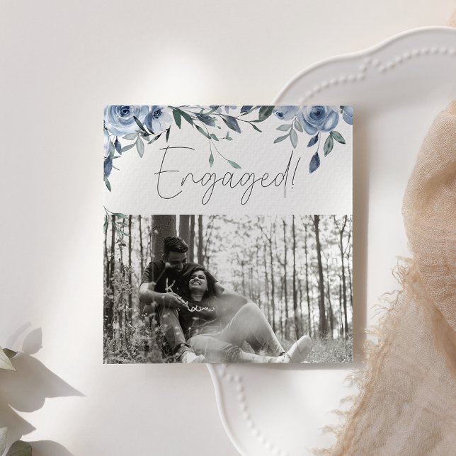 Dusty Pastel Blue Flowers Photo Engagement Party (Creator Uploaded)