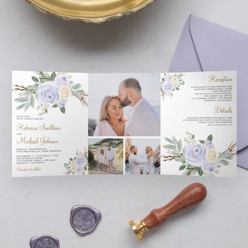 Dusty Pastel Purple Floral All in One Wedding Tri_Fold Invitation