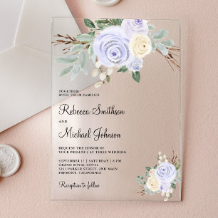 Dusty Pastel Purple Floral Wedding Acrylic Invitations