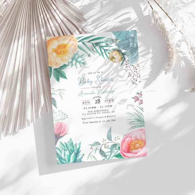 Dusty Pastel Tropical Floral Summer Baby Shower Invitation (Dusty Pastel Tropical Floral Summer Baby Shower Invitation)