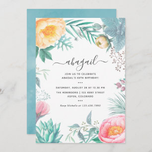 Dusty Pastel Tropical Floral Summer Birthday Party Invitation
