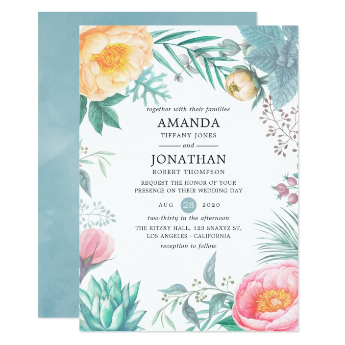 Dusty Pastel Tropical Floral Summer Wedding Invitation
