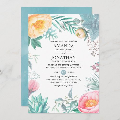 Dusty Pastel Tropical Floral Summer Wedding Invitation