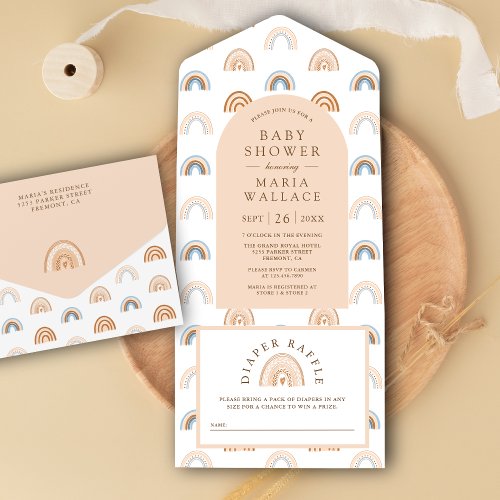 Dusty Peach Arch Earthy Boho Rainbow Baby Shower All In One Invitation