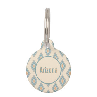 Dusty Peach Blue and Gray Diamond Retro Geometric Pet ID Tag