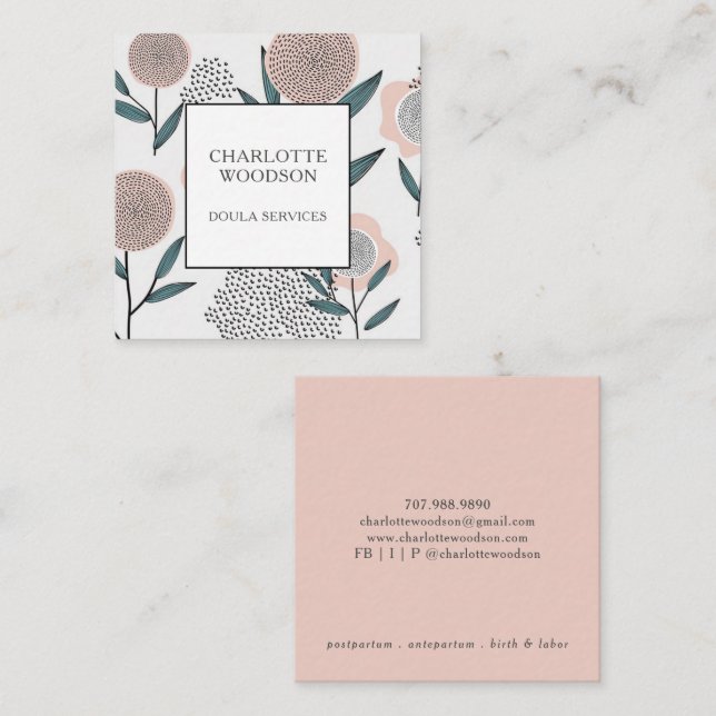 Dusty Peach Floral Doula Magnetic Business Card (Front/Back)