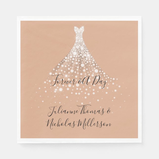 Dusty Peach Gold Confetti Diamonds Dress Napkins (Front)