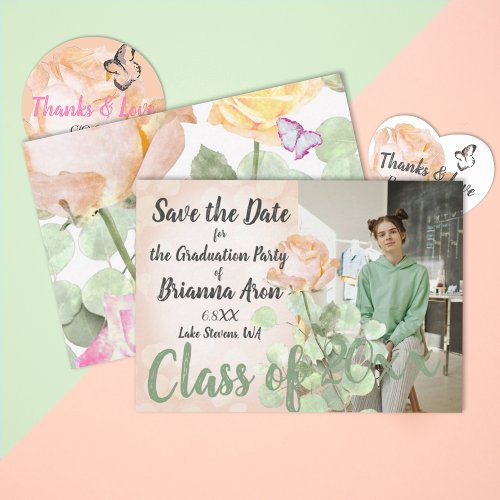 Dusty Peach Green Vintage Graduation Save Date Advice Card