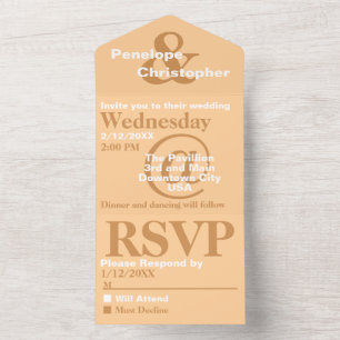 Dusty Peach Modern Typography Big Symbols Wedding All In One Invitation