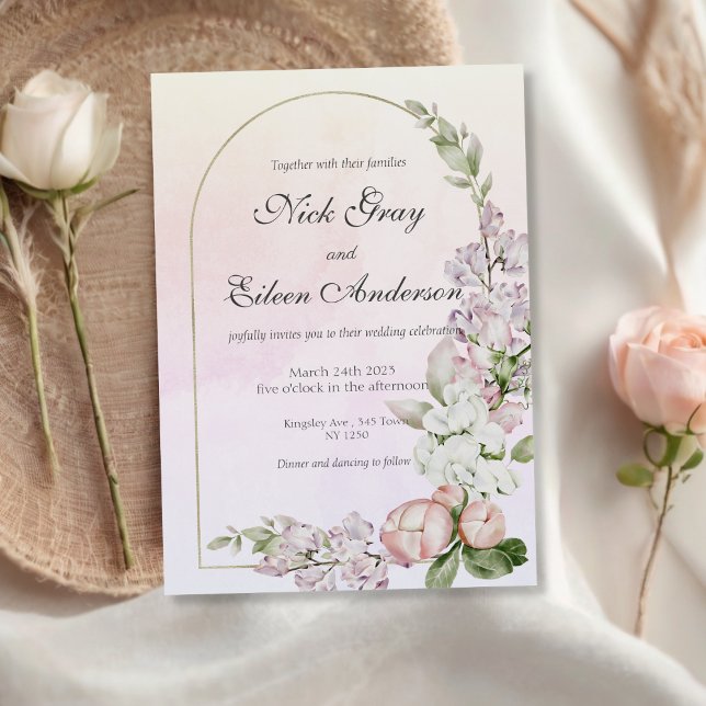Dusty Peach Pink Floral Garden Wedding Invitation (Dusty Peach Pink Floral Garden Wedding Invite)