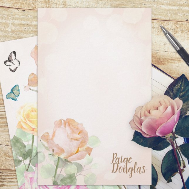 Dusty Peach Rose Personal Stationery Paper (dusty pink dusty peach rose garden botanical budget personalized letter writing stationary paper )