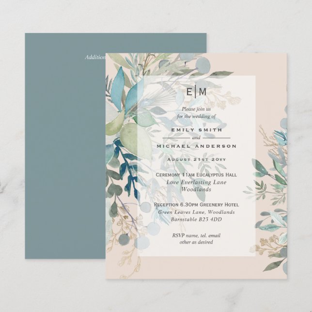 Dusty Peach Sage Wedding Ceremony Reception Invite (Front/Back)