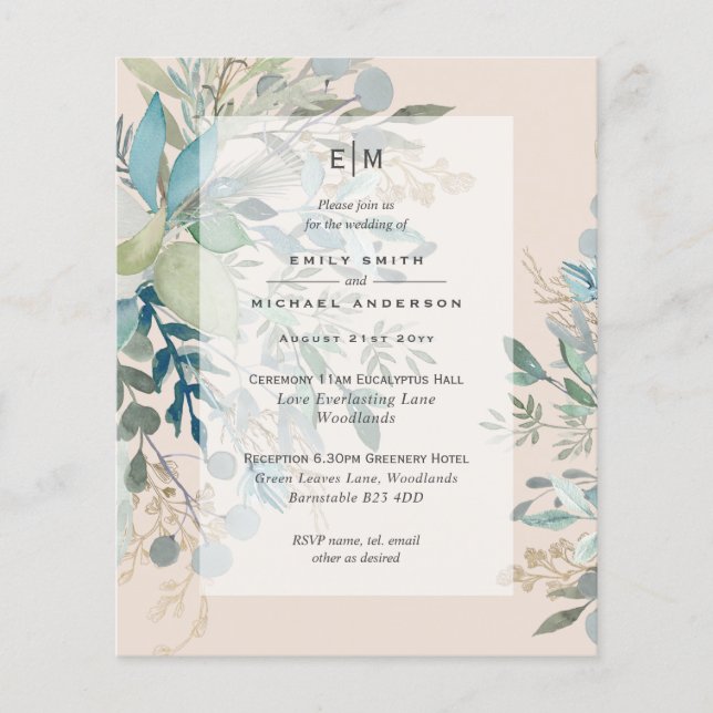 Dusty Peach Sage Wedding Ceremony Reception Invite Flyer (Front)