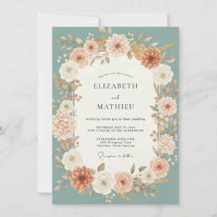 Dusty Peach Seafoam Peony Wedding Invitation