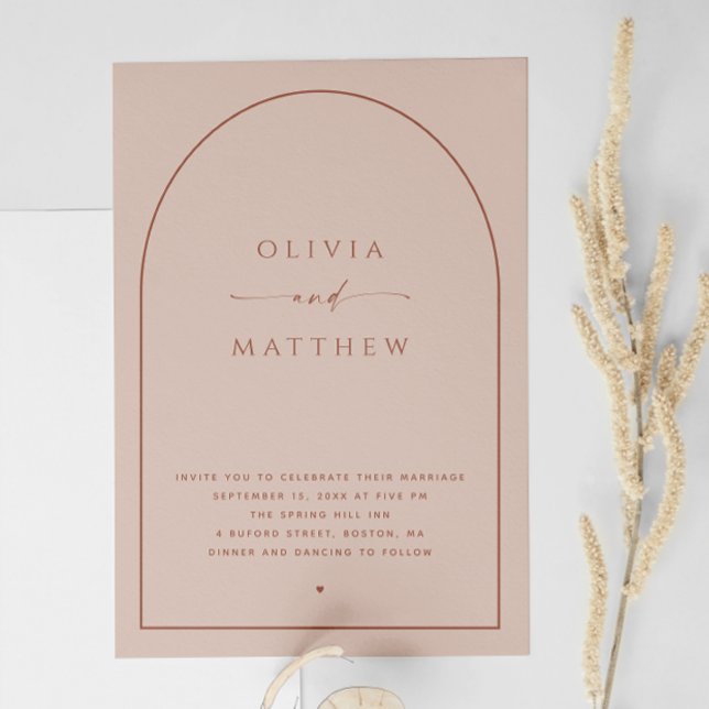 Dusty Peach Taupe Arch Wedding | Modern Photo + QR Invitation (Creator Uploaded)