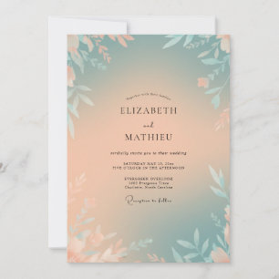 Dusty Peach Teal Leafy Wedding Invitation