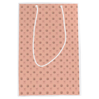 Dusty Peach Vintage Roses Toile Bows Medium Gift Bag