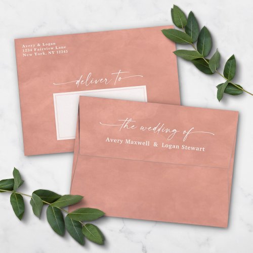 Dusty Peach Watercolor A7 5x7 Wedding Invitation Envelope