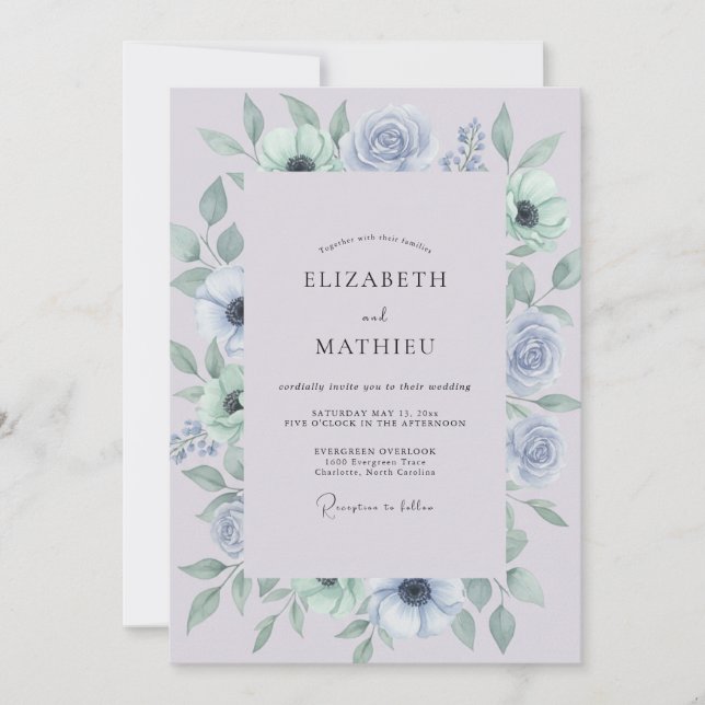 Dusty Periwinkle Anemone Wedding Invitation (Front)