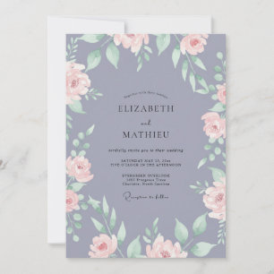 Dusty Periwinkle Ranunculus Eucalyptus Wedding Invitation