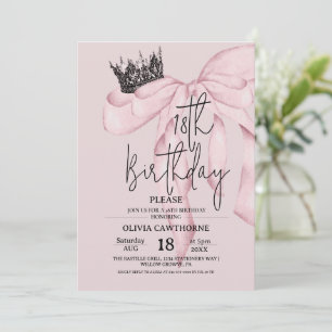 Dusty Pink 18th Birthday ⎮Pink Royal Bow Party Invitation