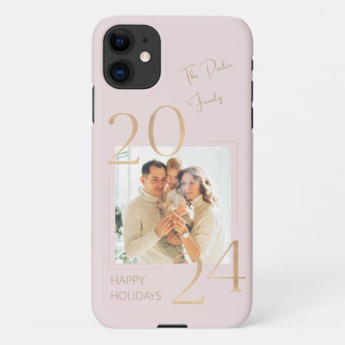 Dusty Pink 2024 New Year Custom Photo Holiday iPhone 11 Case