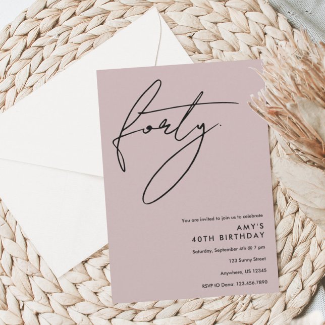 Dusty Pink 40th Birthday Invitation (Creator Uploaded)
