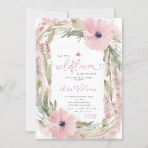 Dusty Pink A little Wildflowers Girl Baby Shower Invitation