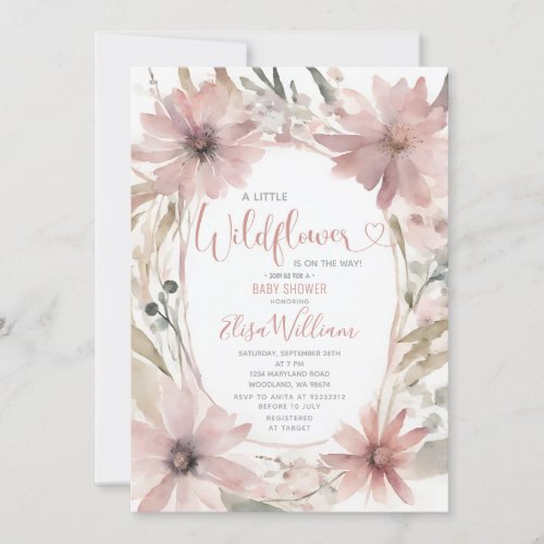 Dusty Pink A little Wildflowers Girl Baby Shower Invitation