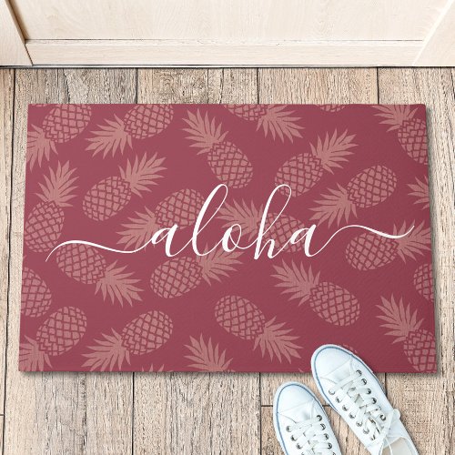 Dusty Pink Aloha Script Pineapple Pattern Simple Doormat