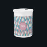 Dusty Pink and Blue  iKat Pitcher<br><div class="desc">Dusty Pink and blue with a hint of champagne iKat We are celebrating the New 2013 color trends in this fun iKat tribal zigzag pattern - using colors from the new COLOR PALETTE 2013 - We have left all of the images used in this design customizable - You can play...</div>