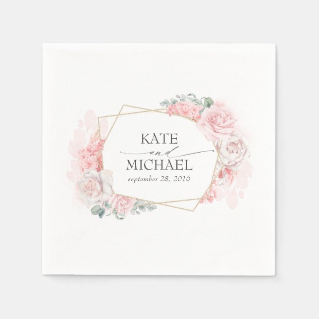 Dusty Pink and Blush Floral Wedding Napkins (Front)
