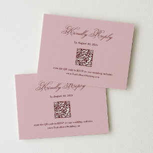 Dusty Pink and Burgundy Wedding RSVP Qr Code Enclosure Card