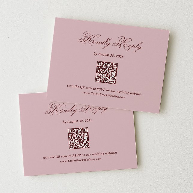 Dusty Pink and Burgundy Wedding RSVP Qr Code Enclosure Card (Creator Uploaded)