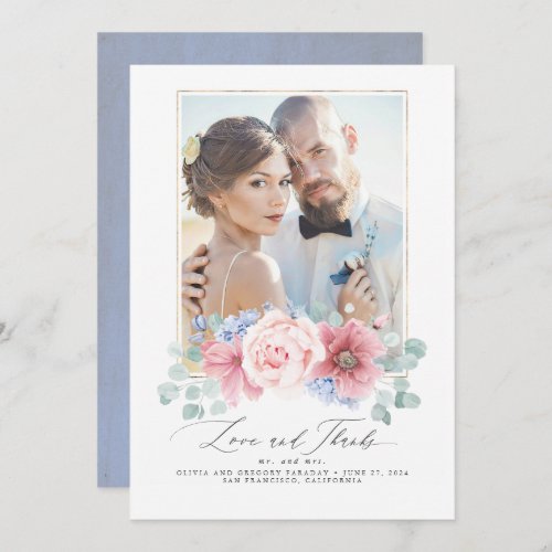 Dusty Pink and Dusty Blue Floral Wedding Thank You Invitation