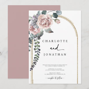 Dusty Pink and Gold Arch Wedding Invitation