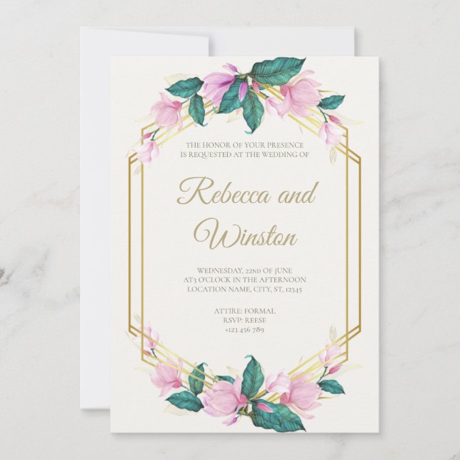 Dusty Pink and Gold Floral Greenery Wedding Save The Date (Front)