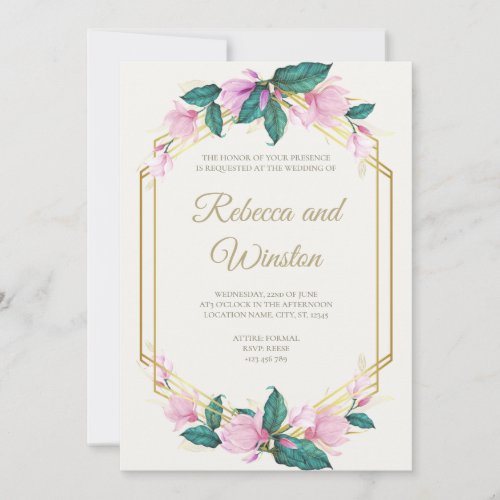 Dusty Pink and Gold Floral Greenery Wedding Save The Date
