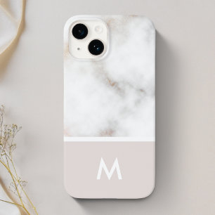 Dusty Pink and Gold Marble Monogram Case-Mate iPhone 14 Case