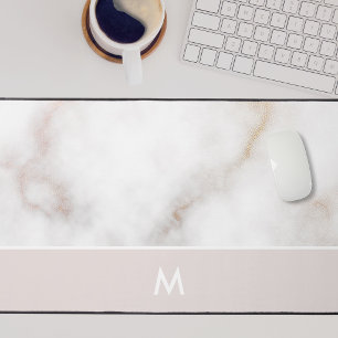Dusty Pink and Gold Marble Monogram Desk Mat
