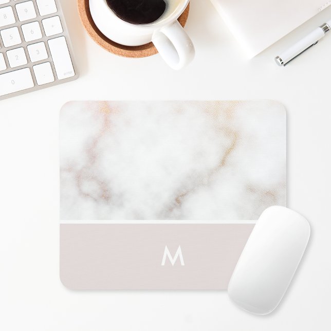 Dusty Pink and Gold Marble Monogram Mouse Pad (Creator Uploaded)