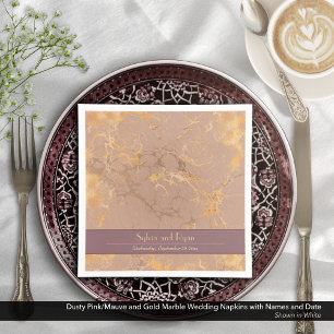 Dusty Pink and Gold Marble Wedding Napkins