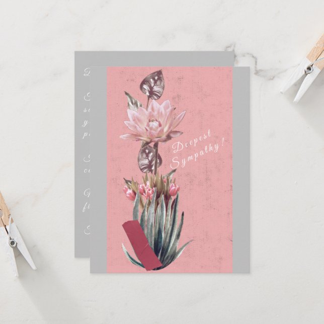 Dusty pink and gray tulips Sympathy Card (Front/Back In Situ)