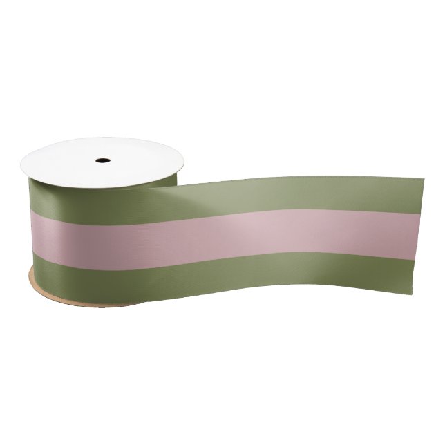 Dusty Pink and Green Stripe Wedding Floral Ribbon (Spool)