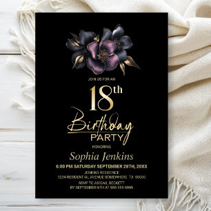 Dusty Pink and Grey Floral 18th Birthday Party Invitation
