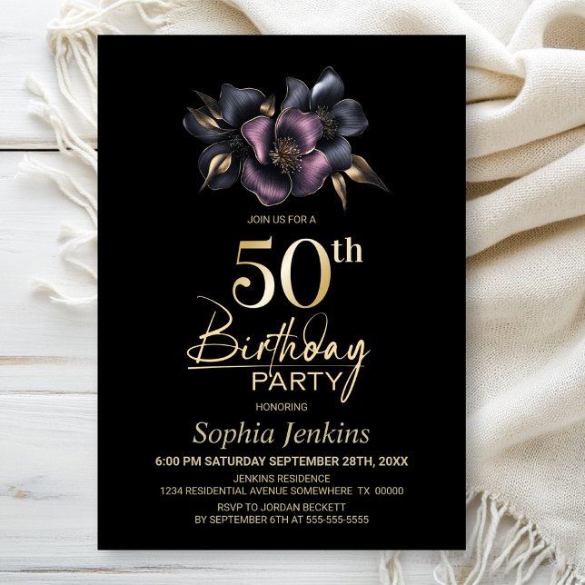 Dusty Pink and Grey Floral 50th Birthday Party Invitation (Creator Uploaded)