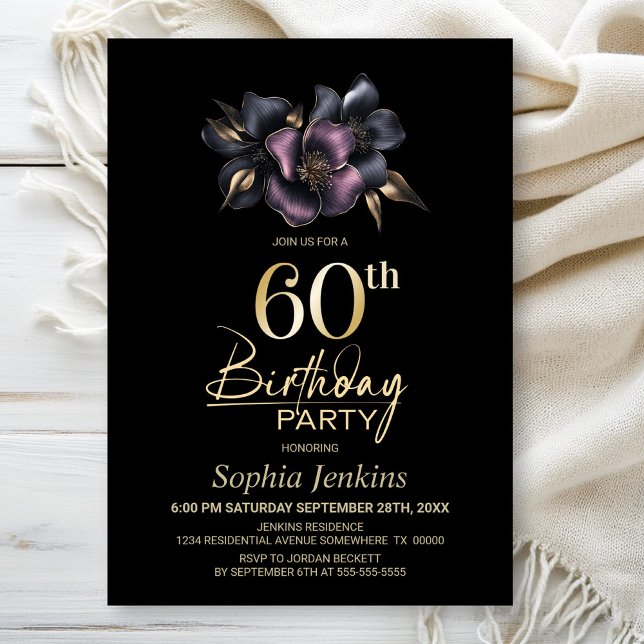 Dusty Pink and Grey Floral 60th Birthday Party Invitation (Creator Uploaded)