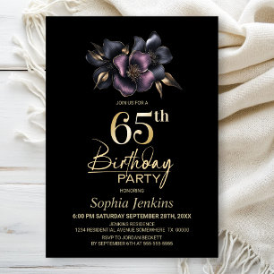 Dusty Pink and Grey Floral 65th Birthday Party Invitation