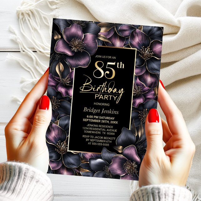 Dusty Pink and Grey Floral 85th Birthday Party Invitation (Creator Uploaded)