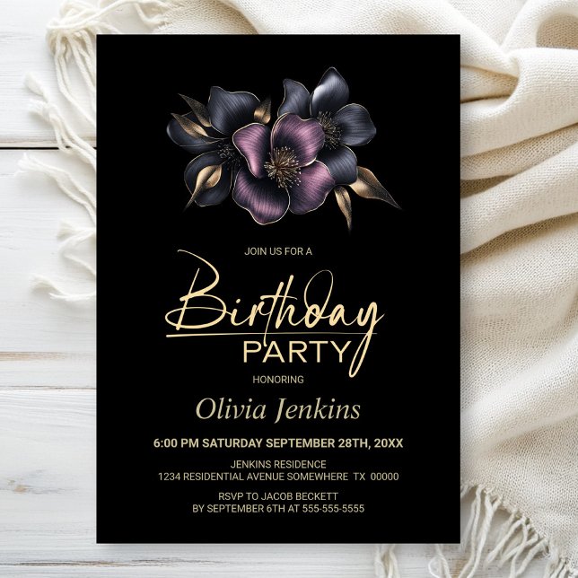 Dusty Pink and Grey Floral Any Age Birthday Party Invitation (Creator Uploaded)